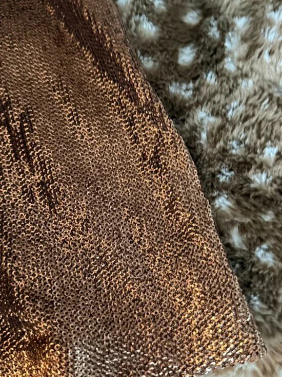 Intermix Hilary brown Bronze Sequin Mini Dress Long Sleeve Square Neck Size 8 - Picture 7 of 7